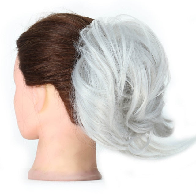 MERISIHAIR Girls Curly Scrunchie Chignon With Rubber Band Brown Gray Synthetic Hair Ring Wrap On Messy Bun Ponytails