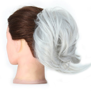 MERISIHAIR Girls Curly Scrunchie Chignon With Rubber Band Brown Gray Synthetic Hair Ring Wrap On Messy Bun Ponytails