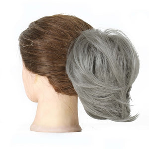 MERISIHAIR Girls Curly Scrunchie Chignon With Rubber Band Brown Gray Synthetic Hair Ring Wrap On Messy Bun Ponytails