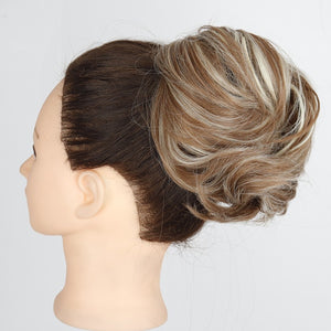 MERISIHAIR Girls Curly Scrunchie Chignon With Rubber Band Brown Gray Synthetic Hair Ring Wrap On Messy Bun Ponytails