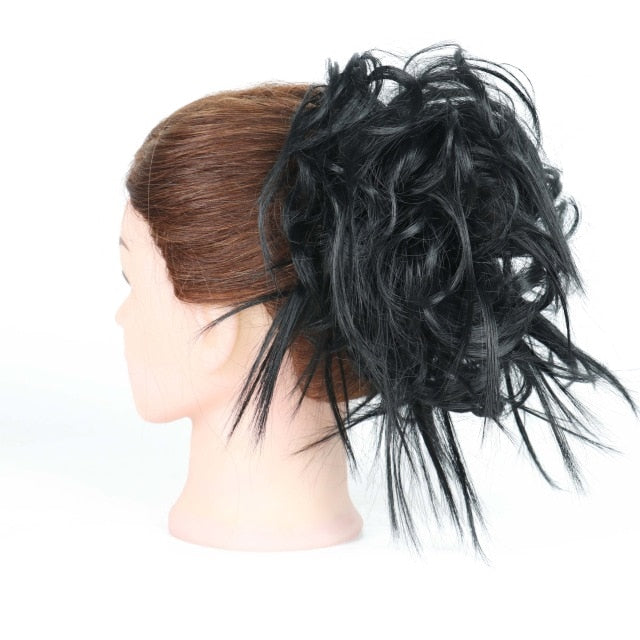 MERISIHAIR Girls Curly Scrunchie Chignon With Rubber Band Brown Gray Synthetic Hair Ring Wrap On Messy Bun Ponytails