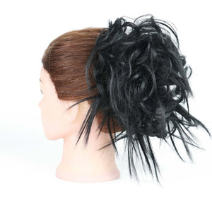 MERISIHAIR Girls Curly Scrunchie Chignon With Rubber Band Brown Gray Synthetic Hair Ring Wrap On Messy Bun Ponytails