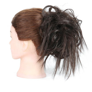MERISIHAIR Girls Curly Scrunchie Chignon With Rubber Band Brown Gray Synthetic Hair Ring Wrap On Messy Bun Ponytails