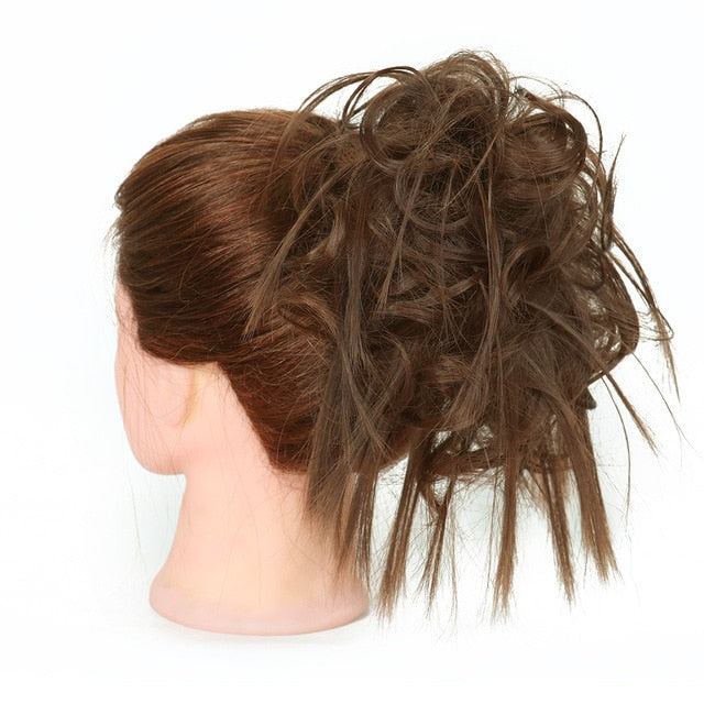 MERISIHAIR Girls Curly Scrunchie Chignon With Rubber Band Brown Gray Synthetic Hair Ring Wrap On Messy Bun Ponytails