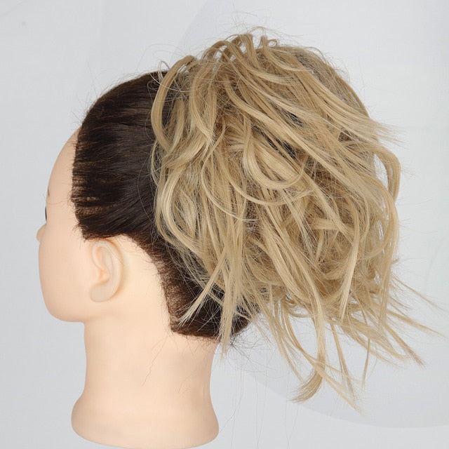 MERISIHAIR Girls Curly Scrunchie Chignon With Rubber Band Brown Gray Synthetic Hair Ring Wrap On Messy Bun Ponytails