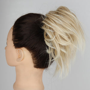 MERISIHAIR Girls Curly Scrunchie Chignon With Rubber Band Brown Gray Synthetic Hair Ring Wrap On Messy Bun Ponytails