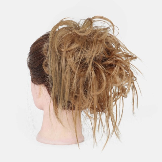MERISIHAIR Girls Curly Scrunchie Chignon With Rubber Band Brown Gray Synthetic Hair Ring Wrap On Messy Bun Ponytails