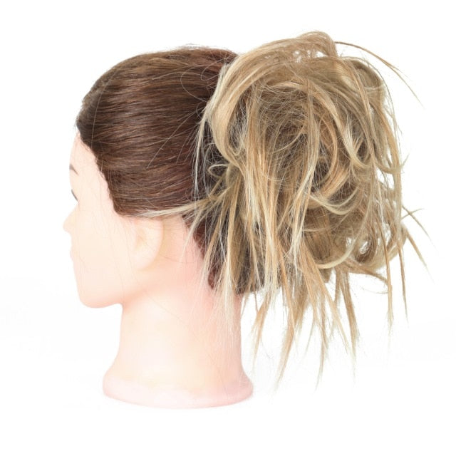 MERISIHAIR Girls Curly Scrunchie Chignon With Rubber Band Brown Gray Synthetic Hair Ring Wrap On Messy Bun Ponytails
