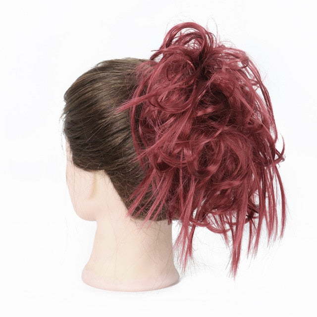 MERISIHAIR Girls Curly Scrunchie Chignon With Rubber Band Brown Gray Synthetic Hair Ring Wrap On Messy Bun Ponytails