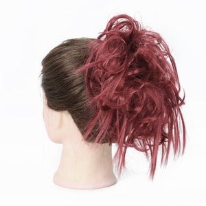 MERISIHAIR Girls Curly Scrunchie Chignon With Rubber Band Brown Gray Synthetic Hair Ring Wrap On Messy Bun Ponytails