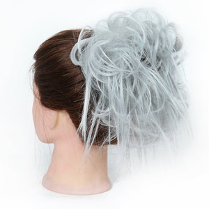 MERISIHAIR Girls Curly Scrunchie Chignon With Rubber Band Brown Gray Synthetic Hair Ring Wrap On Messy Bun Ponytails