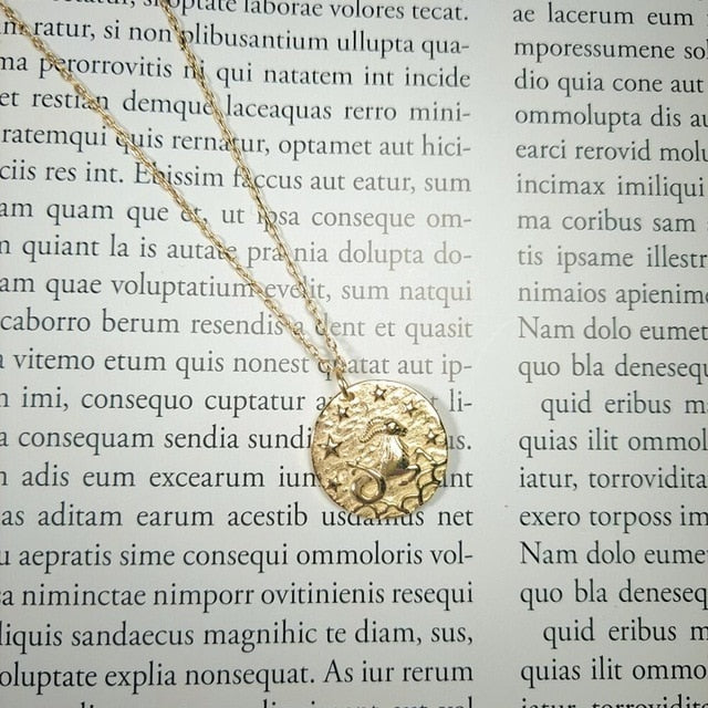 12 Constellations Zodiac Sign Figurine Coin Necklace in 925 Sterling Silver Horoscopes Female Jewelry Gold Medal Necklace Women