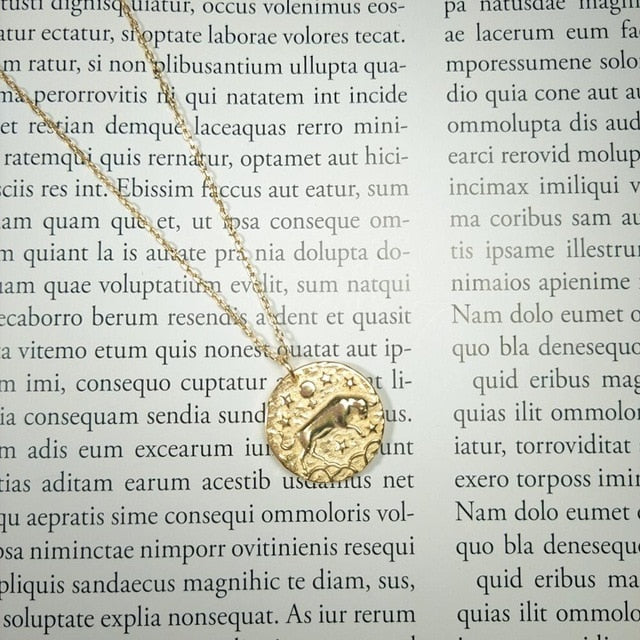 12 Constellations Zodiac Sign Figurine Coin Necklace in 925 Sterling Silver Horoscopes Female Jewelry Gold Medal Necklace Women