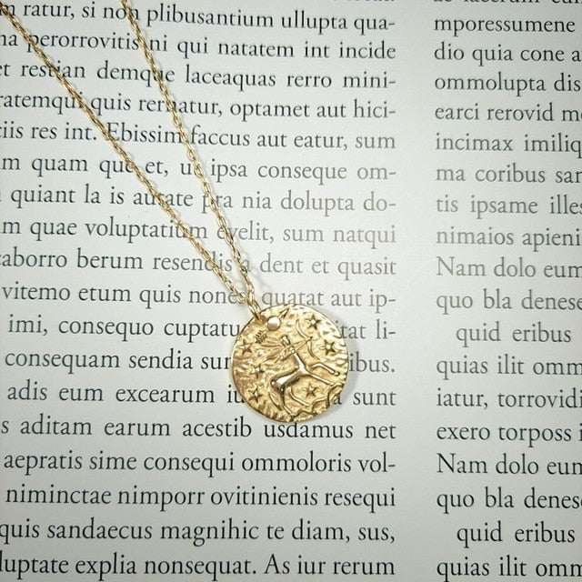 12 Constellations Zodiac Sign Figurine Coin Necklace in 925 Sterling Silver Horoscopes Female Jewelry Gold Medal Necklace Women