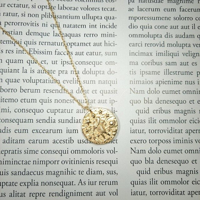 12 Constellations Zodiac Sign Figurine Coin Necklace in 925 Sterling Silver Horoscopes Female Jewelry Gold Medal Necklace Women