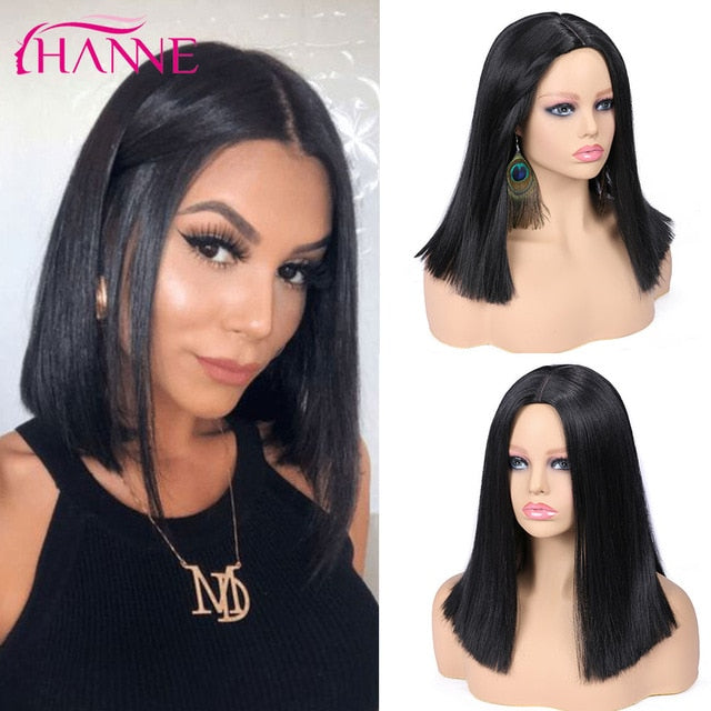 HANNE Ombre Pink/Brown/Grey Straight Shoulder Length Synthetic Wigs Heat Resistant Hair For Black/White Women Cosplay Or Party