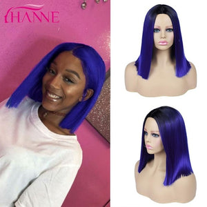 HANNE Ombre Pink/Brown/Grey Straight Shoulder Length Synthetic Wigs Heat Resistant Hair For Black/White Women Cosplay Or Party