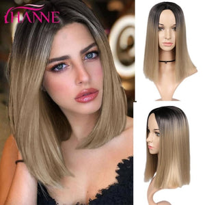 HANNE Ombre Pink/Brown/Grey Straight Shoulder Length Synthetic Wigs Heat Resistant Hair For Black/White Women Cosplay Or Party