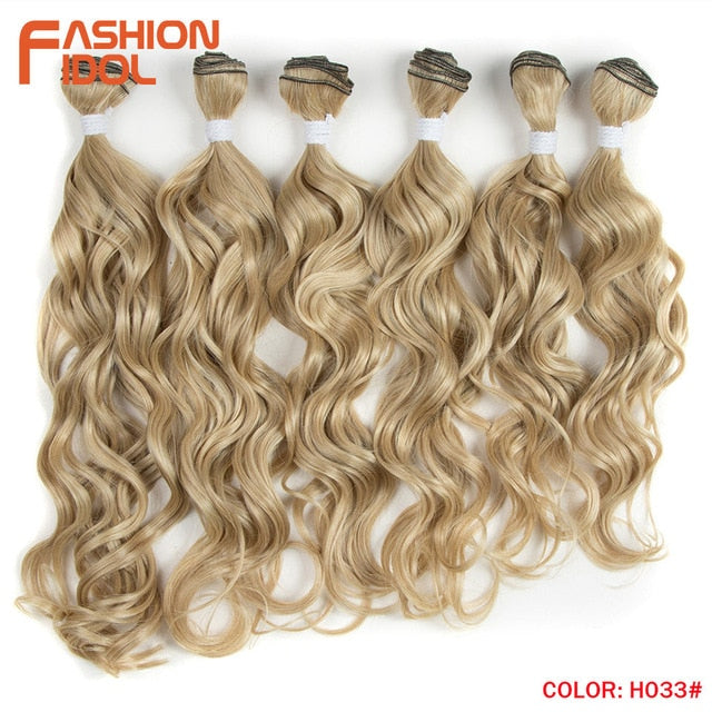 FASHION IDOL Deep Wave Bundles Hair Weave Bundles Ombre Brown 6Pieces 16-20 Inch 250g Synthetic Hair Extensions Free Shipping