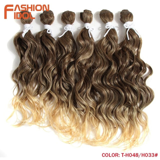 FASHION IDOL Deep Wave Bundles Hair Weave Bundles Ombre Brown 6Pieces 16-20 Inch 250g Synthetic Hair Extensions Free Shipping