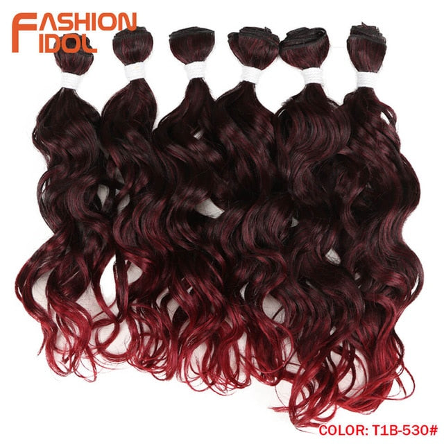 FASHION IDOL Deep Wave Bundles Hair Weave Bundles Ombre Brown 6Pieces 16-20 Inch 250g Synthetic Hair Extensions Free Shipping