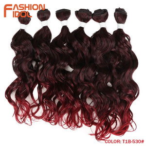 FASHION IDOL Deep Wave Bundles Hair Weave Bundles Ombre Brown 6Pieces 16-20 Inch 250g Synthetic Hair Extensions Free Shipping
