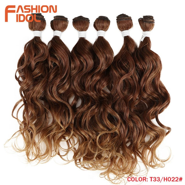 FASHION IDOL Deep Wave Bundles Hair Weave Bundles Ombre Brown 6Pieces 16-20 Inch 250g Synthetic Hair Extensions Free Shipping