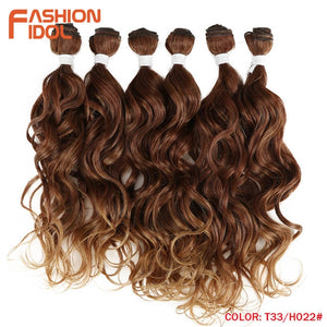 FASHION IDOL Deep Wave Bundles Hair Weave Bundles Ombre Brown 6Pieces 16-20 Inch 250g Synthetic Hair Extensions Free Shipping