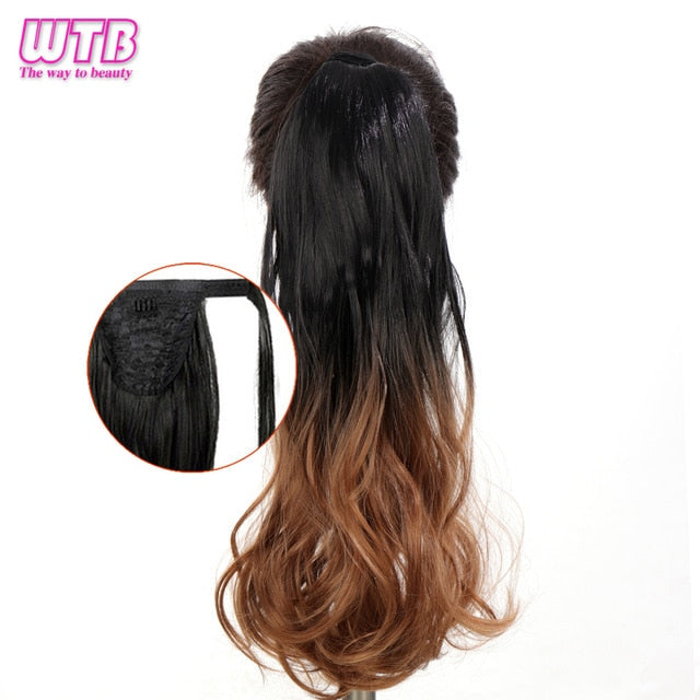 WTB 22" Long Wavy Wrap Around Clip In Ponytail Hair Extension Heat Resistant Synthetic Natural Wave Pony Tail Fake Hair