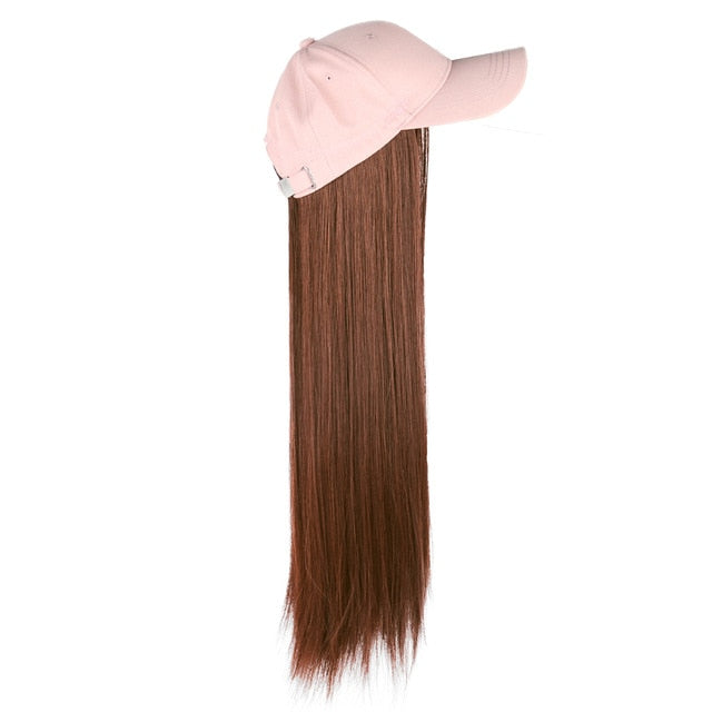 Long Synthetic Baseball Cap Hair Wig Natural Black / Brown Straight Wigs Naturally Connect Synthetic Hat Wig Adjustable For Girl
