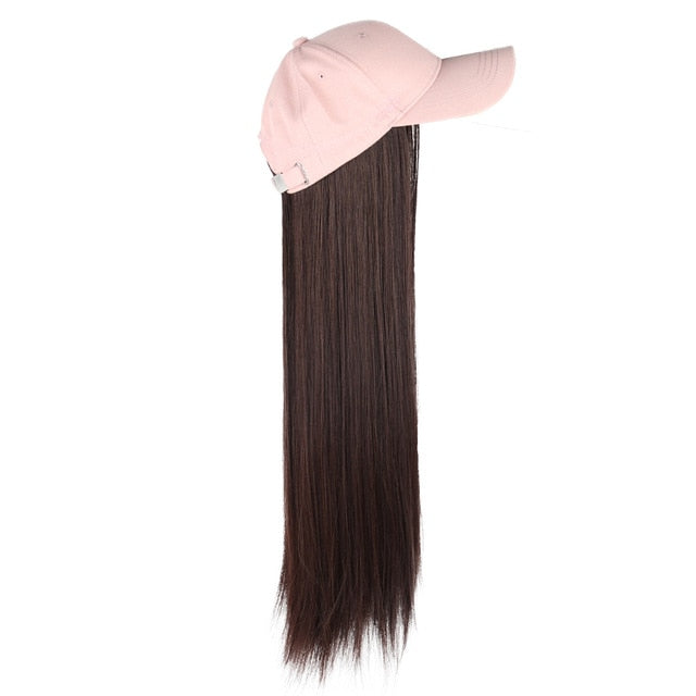 Long Synthetic Baseball Cap Hair Wig Natural Black / Brown Straight Wigs Naturally Connect Synthetic Hat Wig Adjustable For Girl