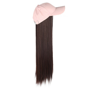 Long Synthetic Baseball Cap Hair Wig Natural Black / Brown Straight Wigs Naturally Connect Synthetic Hat Wig Adjustable For Girl