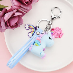 Rainbow Unicorn Key Chain Fancy&Fantasy PVC Animal Keychains Gift For Women Girls Bag Pendant Figure Charms Key Ring