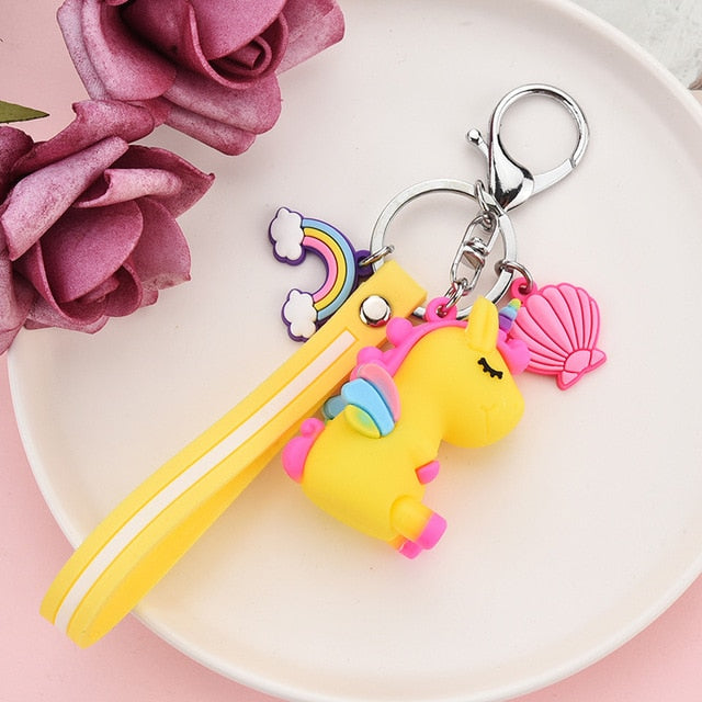 Rainbow Unicorn Key Chain Fancy&Fantasy PVC Animal Keychains Gift For Women Girls Bag Pendant Figure Charms Key Ring