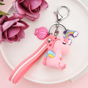 Rainbow Unicorn Key Chain Fancy&Fantasy PVC Animal Keychains Gift For Women Girls Bag Pendant Figure Charms Key Ring