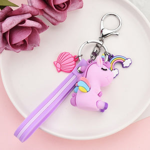 Rainbow Unicorn Key Chain Fancy&Fantasy PVC Animal Keychains Gift For Women Girls Bag Pendant Figure Charms Key Ring