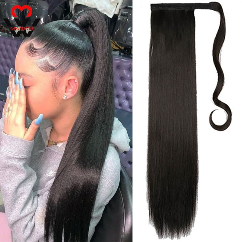 MANWEIWomen Long Straight Clip In Hair Tail False Hair Ponytail Hairpiece With Hairpins Synthetic Hair Pony Tail Hair Extension
