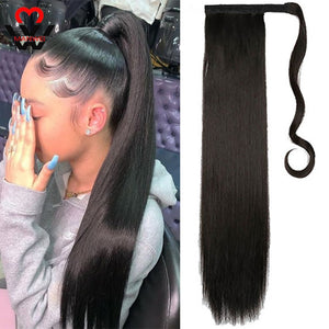 MANWEIWomen Long Straight Clip In Hair Tail False Hair Ponytail Hairpiece With Hairpins Synthetic Hair Pony Tail Hair Extension