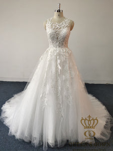 Boat neck A-Line Ivory Wedding Dresses fancy lace Bridal Gown for  women