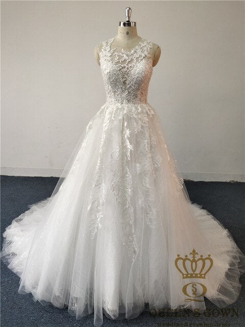 Boat neck A-Line Ivory Wedding Dresses fancy lace Bridal Gown for  women