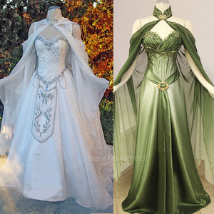 Halloween Fairy Princess Cosplay Costume for Women Dress Girls Middle Age Court Fairy Elf Fancy Embroidery Birthday Gift Chiffon