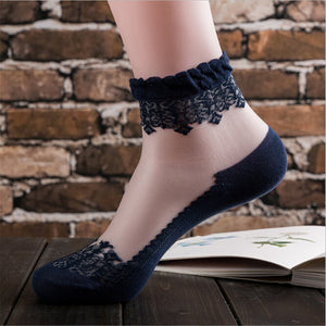 Women Sexy Ankle Fancy Retro Lace Ruffle Frilly Sexy Nylon Short Socks