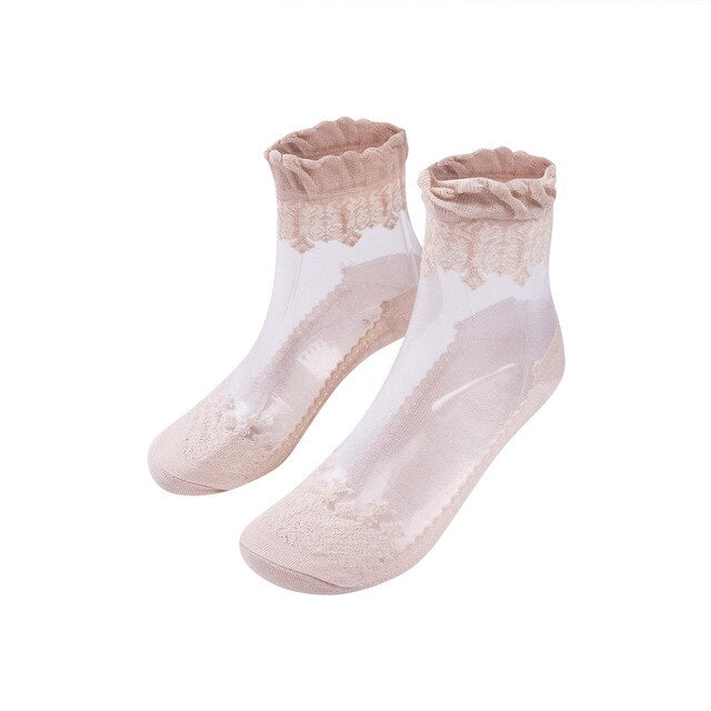 Women Sexy Ankle Fancy Retro Lace Ruffle Frilly Sexy Nylon Short Socks