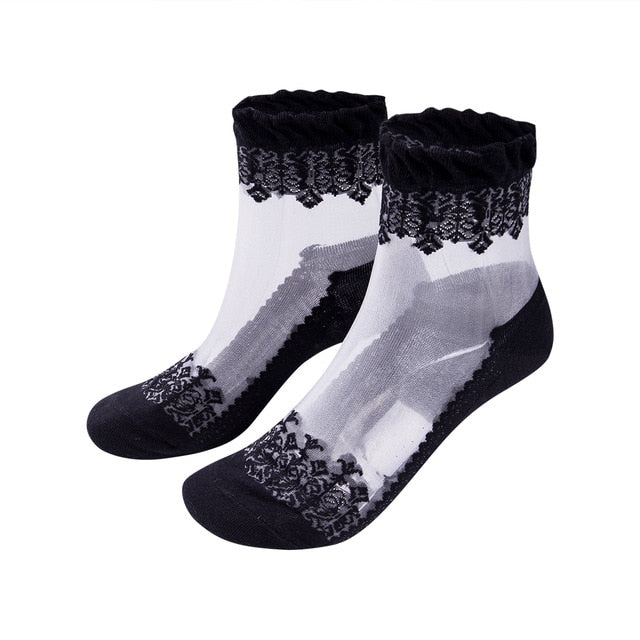 Women Sexy Ankle Fancy Retro Lace Ruffle Frilly Sexy Nylon Short Socks
