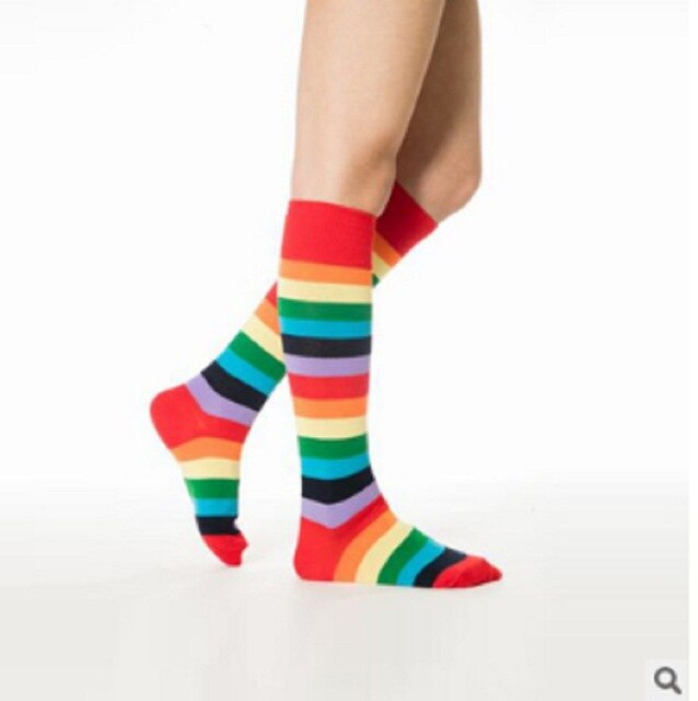 Ladies Womens Striped Stripey Rainbow Stocking Over Knee Socks Long Neon Colourful Fancy Stocking