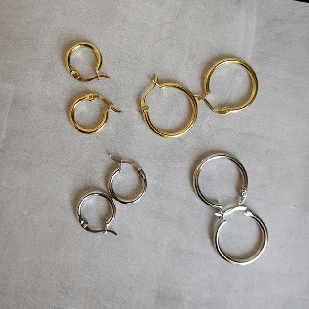 Real 18k Yellow Gold Plain Round Tiny Hoop Earrings Solid 925 Sterling Silver Hoops Gold Latch Back Hoop