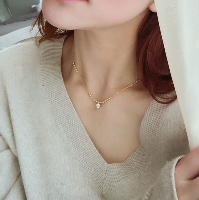 18k Gold Over Real 925 Sterling Silver Beaded Chain Necklace Original Zircon Necklaces Pendants Silver 925 Women Fine Jewelry
