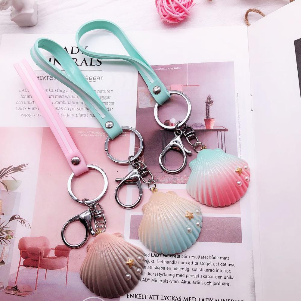 Fancy&Fantasy Hot New Cartoon Sea World Starfish Pearl Shell Keychain Key Chain KeyRing Crystal Pendant Keychain Women Gift