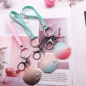 Fancy&Fantasy Hot New Cartoon Sea World Starfish Pearl Shell Keychain Key Chain KeyRing Crystal Pendant Keychain Women Gift