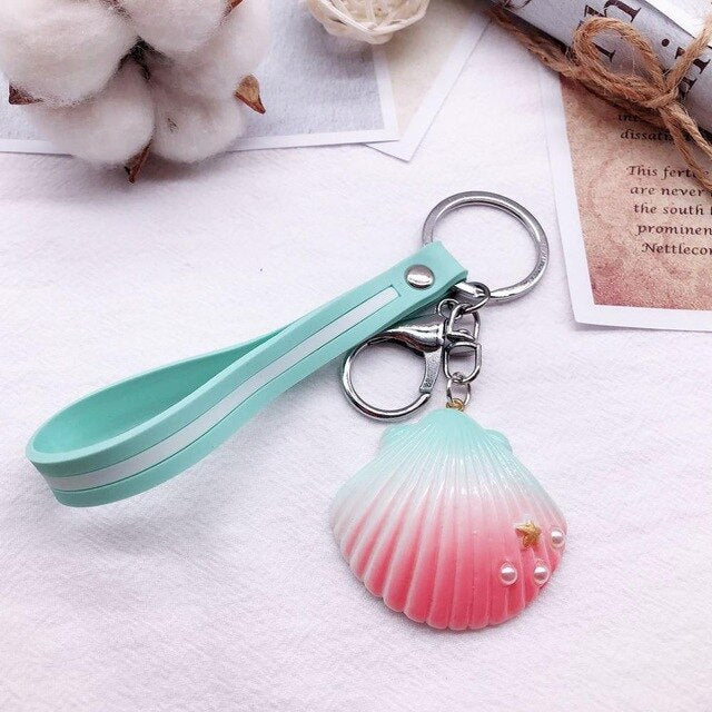 Fancy&Fantasy Hot New Cartoon Sea World Starfish Pearl Shell Keychain Key Chain KeyRing Crystal Pendant Keychain Women Gift